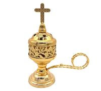 Incense Burner for Church, Decorative Incense Holder Metal Cross, Small Incense Burner Brass Plated Bronze Color Resin Holder Catholic Resin Holder Vintage Design Use for Home