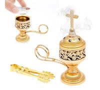 Incense Burner, Frankincense Charcoal Incense Stand with Tweezer, Polished Metal Bakhoor Burner Holder, Home/Christian Church Ideal for Aromatherapy Yoga and Spa