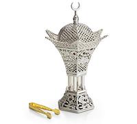 Incense Burner Frankincense Resin For Bakhoor Oud Incense Sticks Cones - Luxury Hilal Craft Design (Silver)