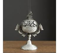Incense Burner Hollow Out High Foot Metal Incense Holder with Lid, Aromatherapy Stove Double Dragon Sandalwood Incense Burner Tea Ceremony(Silver)