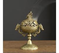 Incense Burner Hollow Out High Foot Metal Incense Holder with Lid, Aromatherapy Stove Double Dragon Sandalwood Incense Burner Tea Ceremony(Gold)