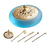 Incense Burner, Incense Burner with Lid, Complete Incense Set Made of Coloured Glass, Incense Pan, Incense Cones Holder, Incense Candle Holder, for Home Decoration Gift, Yoga and Meditation