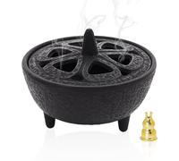 Incense Burner Lotus Flower Bakhoor Burner with Lid Cast Iron Aromatherapy Disc Incense Holder Wax Melts Warmer for Charcoal, Resin, Office, Yoga, Living Room Decoration, Oriental Zen Mindfulness