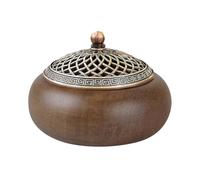Incense Burner, Walnut Incense Cone Holder Relief Incense Bowl with Incense Holder & Fireproof Mat for Incense/Cone/Coil/Sticks