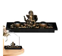 Incense Burner With - Artistic Zen Sculpture, Resin Elephant God Idol, Candle Base Tray With Stones | Home Accent Elevating Peaceful Atmosphere During Relaxation, Meditation Session, Event