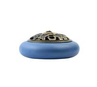 incense cone burner Creative Ceramic Incense Burner Vintage Lotus Flower Incense Holder With Lid For Incense/Cone/Coil/Sticks Room Decor(Blue)
