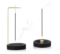 Incense Holder, 2-in-1 Handmade Wooden Round Base Upside Down Incense Stick Holder Modern Design with Cone Coil, 9 Hole Incense Holder Incense Burner for Home Office Decor, Yoga, Meditation (Black)