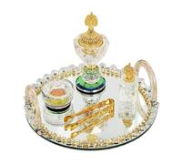 Incense Holder 5-Pieces Crystal Glass Incense Burner Set, Attractive Gold with Metal Tongs and Mirror Tray, Luxury Censer for Yoga Spa Meditation