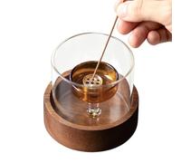 Incense Holder 9 Hole Glass Ash Catcher with Wooden Base