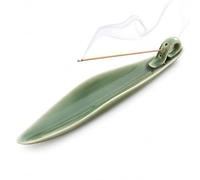 Incense Holder Ceramic, 9 Inch Incense Stick Holder with 3 Holes, Leaf Boat Joss Stick Holder & Ash Catcher, Incense Holders Ceramic for Yoga, Meditation, Spa, Home Decor, Green