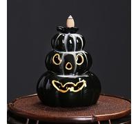 incense holder- Ceramic Halloween Pumpkin Backflow Incense Burner Creative LED Lamp Waterfall Smoke Incense Holder for Office,Home,Yoga Room Ornaments (Black)
