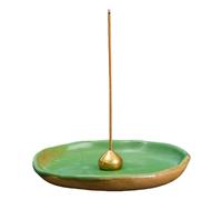 Incense Holder,Ceramic Incense Burner,Lotus Incense Holder,Ash Catcher for Sticks and Cones,Handmade Ceramic Incense Stand for Home Decor,Meditation,Yoga,Tea Ceremony,Green and Clay Color by Tivleed