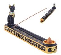 Incense Holder for Sticks, 10x3.5x1.5" Incense Incense Holder Egyptian Cat Incense Burner with Ash Catcher, Ancient Resin Incense Burner Holder for Yoga, Meditation, Temple