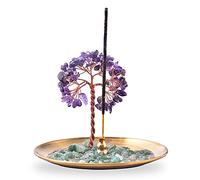 Incense Holder for Sticks, Healing Crystal Stone Money Tree Incense Burner, Ash Catcher for Yoga, Meditation and Home Decor (Purple)