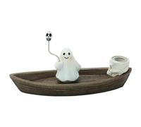 Incense Holder Resin Cute Ghost Decor with Boat Incense Burner with Skull Ash Tray Halloween Decorations for Meditation Home Office Holder