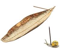 Incense Holder Set - Leaf and Snail Incense Burner,Incense Holders for Sticks Ash Catcher,Durable Zinc Alloy Materia,Modern Natural Design,Incense Ash Catcher Tray (Gold)