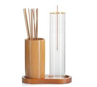 Incense Holder with Bamboo Base, Adjustable Lid Incense Burner for Sticks, Semi-Enclosed Design, Prevents Pets Or Winds From Causing The Ash To Scatter, Ideal for Meditation Yoga Home Déco (B)