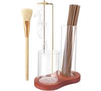 Incense Holder with Removable Glass Ash Catcher, Wooden Upside Down Incense Holder for Sticks, Premium Wooden Burner with Cleaning Brush, for Yoga, Spa, Tea, Zen Meditation (Brown)