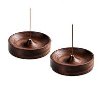 Incense Holder,Wooden Incense Stick Holders with Ash Catcher, 2 Pack Round Walnut Wood Incense Sticks Holder Japanese Style Joss Stick Holder for Meditation Yoga Tea Ceremony Home Office