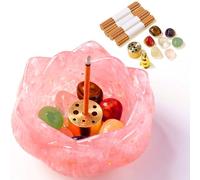 Incense Holders 40 Incense Sticks Rose Quartz Resin and Crystal Lotus Burner Soothe The Nerves Removable Ash Collector for Meditation, Yoga & Spiritual Home Décor