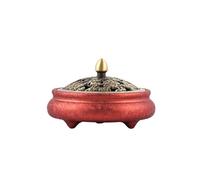 Incense Holders Creative Auspicious Clouds Brass Incense Burner With Lid Indoor Decorative Ornaments Three-legged Holder(Red)