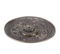 Incense Plate Holder Vintage Incense Burner Cover Bronze Chinese Dragon Pattern Censer Plate Phoenix Tibetan FengShui Decoration(Bronze)