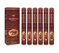 Incense Sandalwood, 120 Sticks in a Six Pack. HEM Brand, Hand Rolled in India.