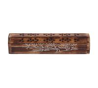 Incense Stick Burner - Box Holder For Joss Sticks And Dhoop Cones Wooden Burners With Ash Catcher And Brass Inlay Stick Holders For Aromatherapy, Home Office, Ornamental, Yoga (Branches)