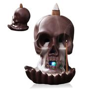 Incense Stick Holder Ceramic Backflow Incense Burner LED Light Skull Decor Waterfall Headscents for Home Office Tea Room Indoor Outdoor Stick Holder Burner Backflow Ince