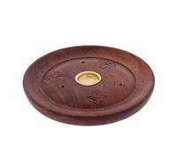 Incense Stick Holder - Incense Holders Round Dish Ash Catchers Natural Wooden Burner For Joss Sticks Ash Catcher Tray Carved Edge Dome Centre Three Leaves Etched Decorative Bowl (Three Leaves)