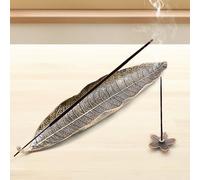 Incense Stick Holders Ash Catchers Bronze Alloy Leaf Incense Burner Plate with Flower Tray Small Size 8.6inch