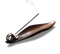 Incense Stick Holders with 3 Holes, Ceramic Joss Stick Holder, Heat-Resistant Leaf Boat Incense Holder for Home Meditation Yoga SPA, Adjustable Hole Incense Holders for Sticks, 9 inch Long (Brown)