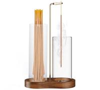 Incense Sticks Burner Holder,Ompinda Wood Hang Upside Down Incense Holder for Sticks with Anti-Ash Flying Glass Catcher and Incense Sticks Storage for Meditation Yoga Spa