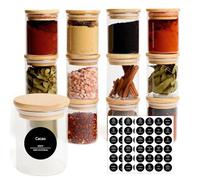 INCETUE 12 Pcs Glass Spice Jars Set with Lids and Labels, 7oz/200ml Seasoning Jars with 192 Black Labels, Small Airtight Glass Storage Container with Bamboo Lids for Salt,Sugar,Herbs,Nuts,Coffee,Tea