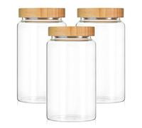 INCETUE 1200ML/40Oz Clear Glass Storage Container Jar with Airtight Bamboo Lid (Set of 3), Decorative Small Food Canister for Coffee, Spice, Sugar, Salad, Cereal, Flour, Candy, Cookie