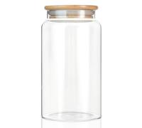 INCETUE 1200ML/42Oz Clear Glass Storage Container Jar with Airtight Flat Bamboo Lid, Decorative Small Food Canister for Coffee, Spice, Sugar, Salad, Cereal, Flour, Candy, Cookie