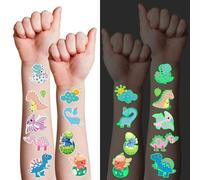INCETUE 34 Sheets Dinosaur Tattoos for Kids, 204 Pcs Luminous Temporary Tattoos Set for Boys, Glow in the Dark Dino Theme Stickers Kit for Party Bag Fillers, Favors Bags, Birthday Decorations Supplies