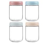INCETUE 480 ml/16 oz Glass Clear Storage Canister with Airtight Lid, 4 Pack Small Cute Decorative Containers Jar for Overnight Oats, Salad, Yogurt, Cereal, Fruit, Snacks, Spice, Sugar, Coffee, Candy