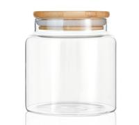 INCETUE 480ML/16Oz Clear Glass Storage Container Jar with Airtight Flat Bamboo Lid, Decorative Small Food Canister for Coffee, Spice, Sugar, Salad, Cereal, Flour, Candy, Cookie