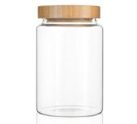 INCETUE 900ML/30Oz Clear Glass Storage Canister with Airtight Bamboo Lid, Cute Decorative Food Container Jar for Coffee, Spice, Sugar, Salad, Flour, Pepper, Candy, Cookie, Overnight Oats - Medium