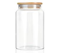 INCETUE 900ML/30Oz Clear Glass Storage Container Jar with Airtight Flat Bamboo Lid, Decorative Medium Food Canister for Coffee, Spice, Sugar, Salad, Cereal, Flour, Candy, Cookie