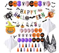 INCETUE Halloween Decorations, 73 Pack Halloween Party Balloons Set, Happy Halloween Banner, Large Foil Balloon, Indoor Halloween Party Decor Kit for Home, Office