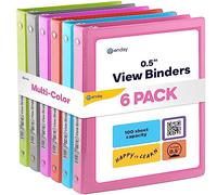 ½ Inch 3 Ring Binder, 5 Inch Round Ring Clear View Cover with 2 Inside Pockets Binders, Colored School Supplies Binders in Grey, Pink, Blue, Purple, Green and Red, Multicolor (6 PC) - by Enday