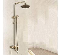Inch Round Top System Gold American Retro Copper Hot And Cold Set Shower Faucet 3 Modes Double Lifting Beautiful practical