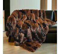 inchgrass Fox Faux Fur Blanket Luxury Fur Throw Blanket Sofa Fluffy Blanket Super Warm Elegant Cozy Fuzzy Throw Blankets for Couch,Armchair and Bed Washable Plush Blankets 74"x90" Brown Throw Blanket