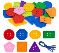 Incinkod 23Pcs Large Buttons for Crafts, Big Bright Craft Buttons Plastic Assorted Vivid Button Colors Geometric Shaped Buttons Lacing Threading for Arts DIY Crafts Projects
