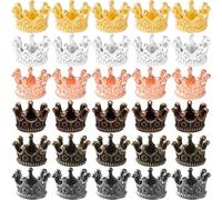 Incinkod 30 Pcs Crown Charms, 3D Alloy Mini Crowns for Crafts, Vintage Crown Beads, DIY Crowns Charm Supplies for Jewelry Making, Crafting (6 Colors)