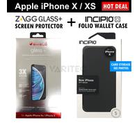 incipio Folio Wallet Case Cover + ZAGG Glass Screen Protector for IPhone X XS