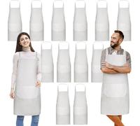 Incisite 12 Pack Bib Apron,White Aprons Bulk,Unisex Plain Bib Aprons with 2 Pockets,Blank Apron with Long Ties for Adults Cooking Painting BBQ Grilling Baking Machine Washable,70 x 60 CM(White)