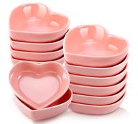 Incisite 12 PCS Ceramic Heart Shaped Dipping Bowls, Mini Soy Sauce Dish, Porcelain Side Dish for Dinner Wedding Sushi Candy, Multipurpose Seasoning Dishes Serving Dishes, Pink